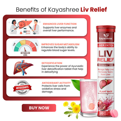 Kayashree Liv Relief Effervescent Tablets | Added with Milk Thistle Extract | Helps in Fatty Liver | Pack of 20 Tablets